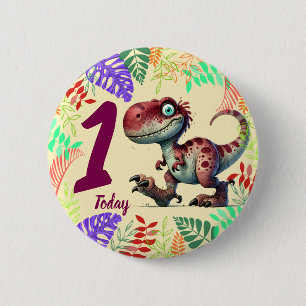 Cute Pink Dinosaur Childs Birthday 2 Inch Round Button