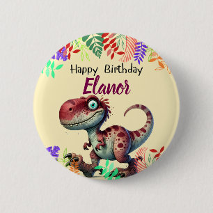 Cute Pink Dinosaur Childs Birthday 2 Inch Round Button