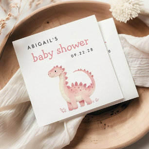 Cute Pink Dinosaur Girl Baby Shower Napkin