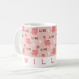 Cute Pink Dinosaur Love Mug   Personalized Gift