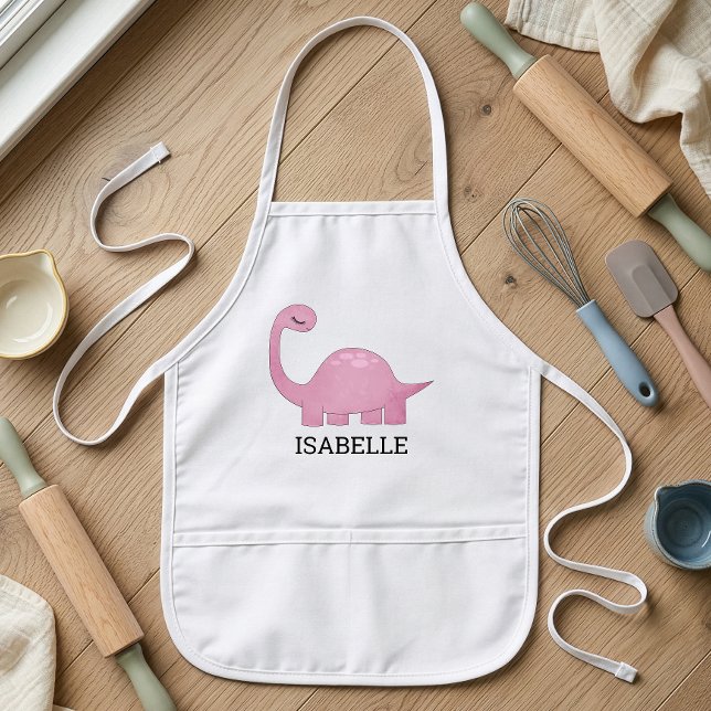 Cute Pink Dinosaur Personalized Kids Apron (Creator Uploaded)