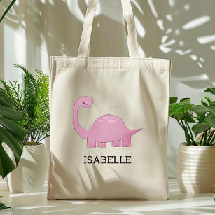 Cute Pink Dinosaur Personalized Tote Bag