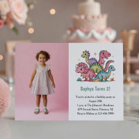 Cute Pink Dinosaur Photo Kids 2nd Birthday Party