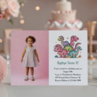 Cute Pink Dinosaur Photo Kids 3rd Birthday Party