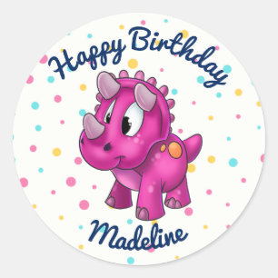 Cute Pink Dinosaur Polkadot Birthday Sticker