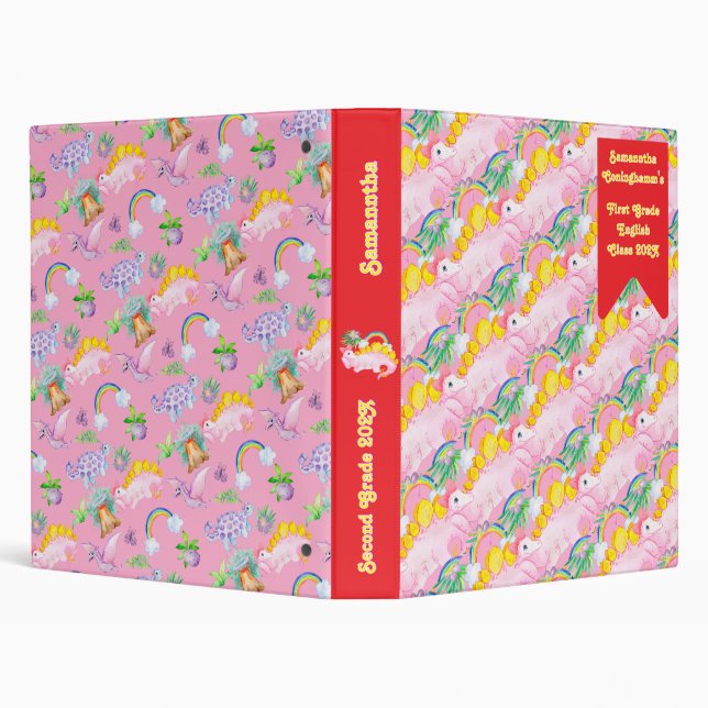 Cute Pink Dinosaur with Bow Binder (Background)