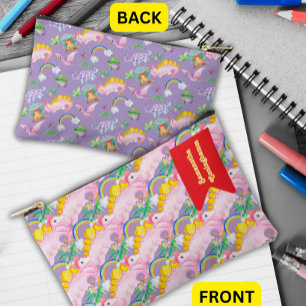 Cute Pink Dinosaur with Bow Binder Accessory Pouch