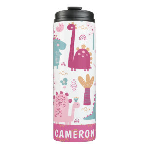 Cute Pink Dinosaurs Personalized Thermal Tumbler