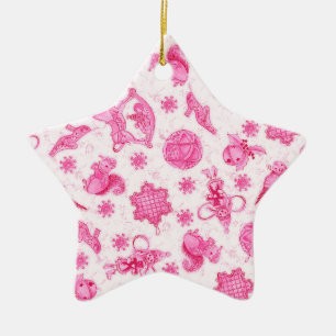 Cute Pink Ditsy Holiday Christmas Watercolor Ceramic Ornament