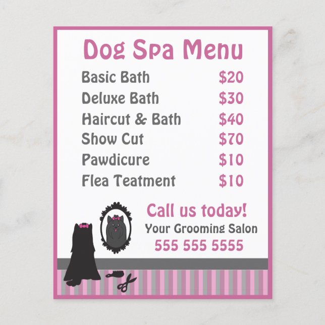 Cute Pink Dog Grooming Spa Menu (Front)