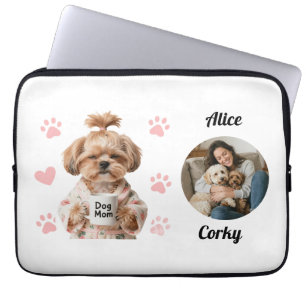 Cute Pink Dog Mom Photo Name Laptop Sleeve
