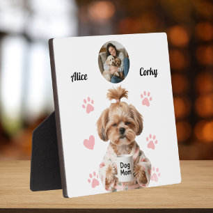 Cute Pink Dog Mom Photo Name Plaque