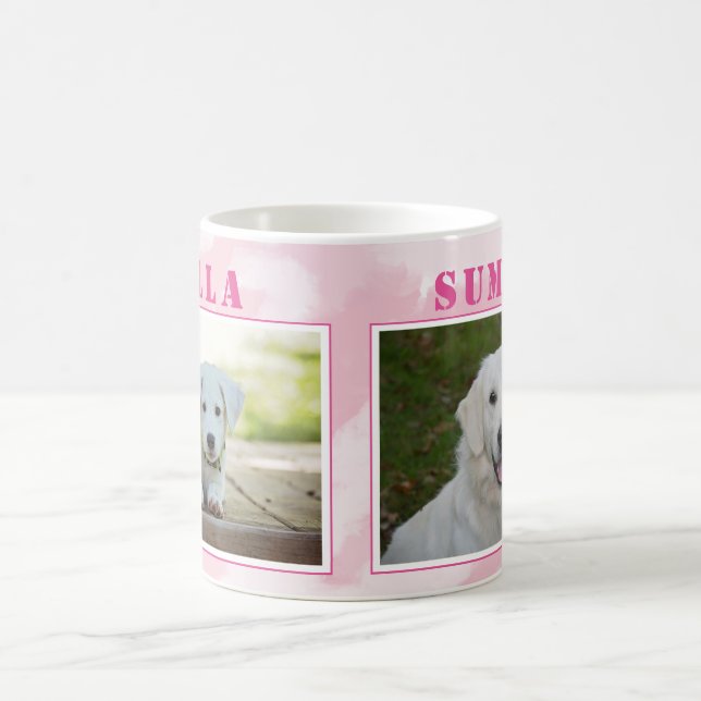 Cute Pink Dog Pet 2 Photo Collage Coffee Mug (Center)