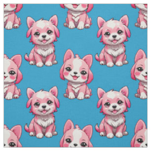 Cute Pink Dogs - Blue Fabric