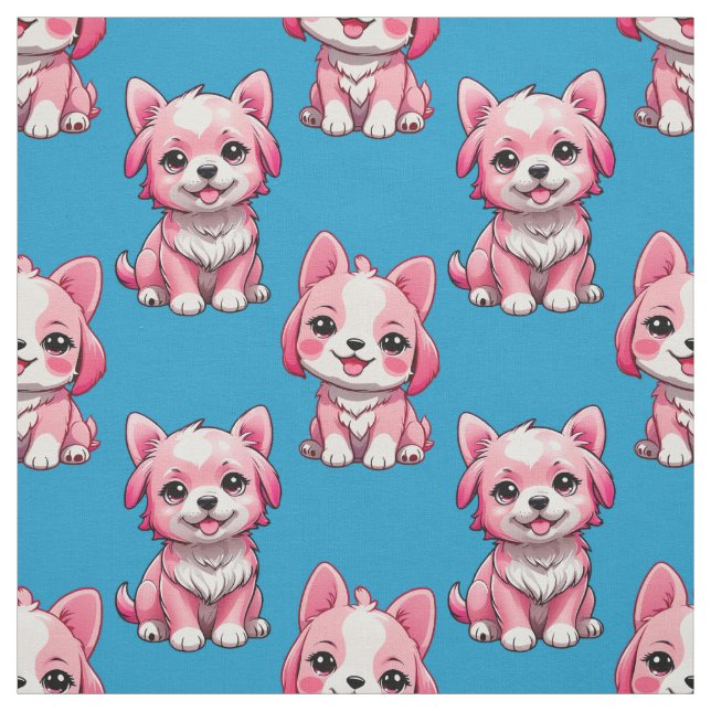 Cute Pink Dogs - Blue Fabric (Swatch)