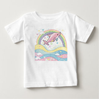 Cute Pink Dolphin Baby T-Shirt with Rainbow Stars