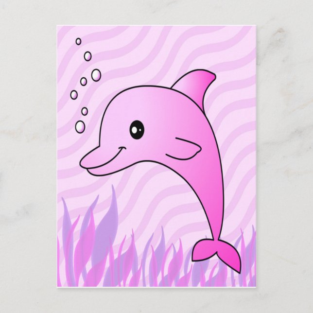 Cute Pink Dolphin in Pink Water Postcard (Front)