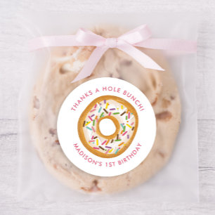 Cute Pink Donut Birthday Party Favor Classic Round Sticker