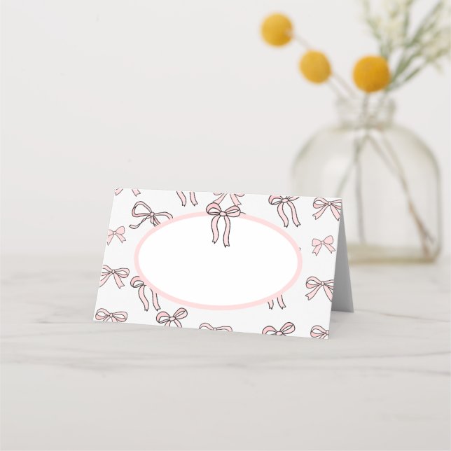 Cute Pink Doodle Bow Blank Food or  Place Card (Front)
