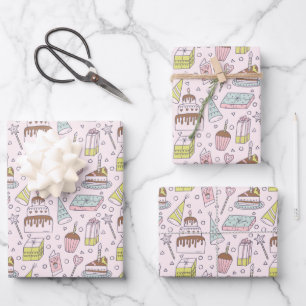 Cute Pink Doodle Hand Drawn Birthday Wrapping Paper Sheet