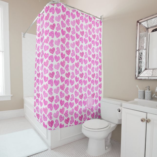Cute Pink Doodled Heart Valentine's Day Monogram (In Situ)