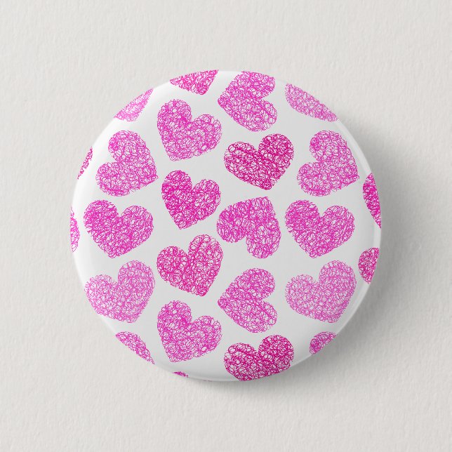 Cute Pink Doodled Heart Valentine's Day Pattern 2 Inch Round Button (Front)