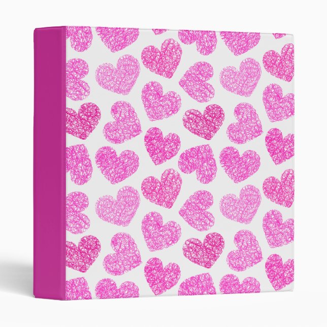 Cute Pink Doodled Heart Valentine's Day Pattern Binder (Front/Spine)