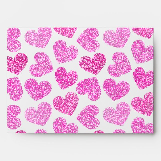 Cute Pink Doodled Heart Valentine's Day Pattern Envelopes (Front)