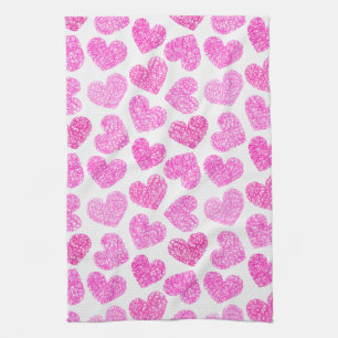 Cute Pink Doodled Heart Valentine's Day Pattern Kitchen Towel