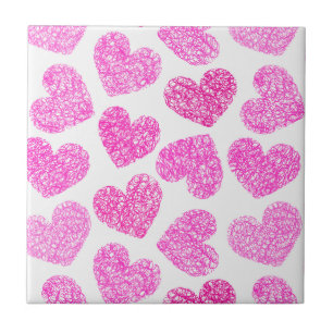 Cute Pink Doodled Heart Valentine's Day Pattern Tile