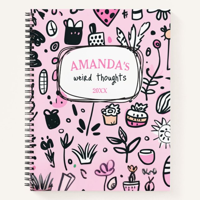 Cute Pink Doodles Girly Everyday Planner Notebook (Front)