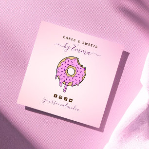 Cute Pink Doughnut Dripping Confetti Bakery Desser Square Business Card