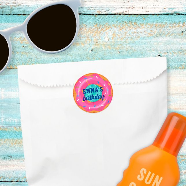 Cute Pink Doughnut Inner Tube Pool Party Birthday Classic Round Sticker (Creator Uploaded)