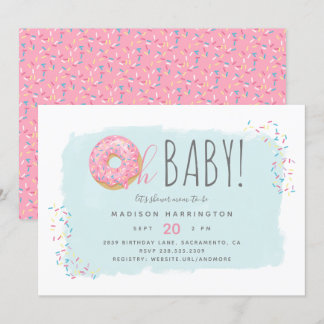 Cute Pink Doughnut Sprinkle Modern Oh Baby Shower Invitation