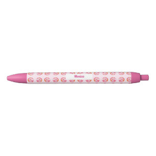 Cute Pink Doughnut Sprinkles Custom Name Girly Black Ink Pen