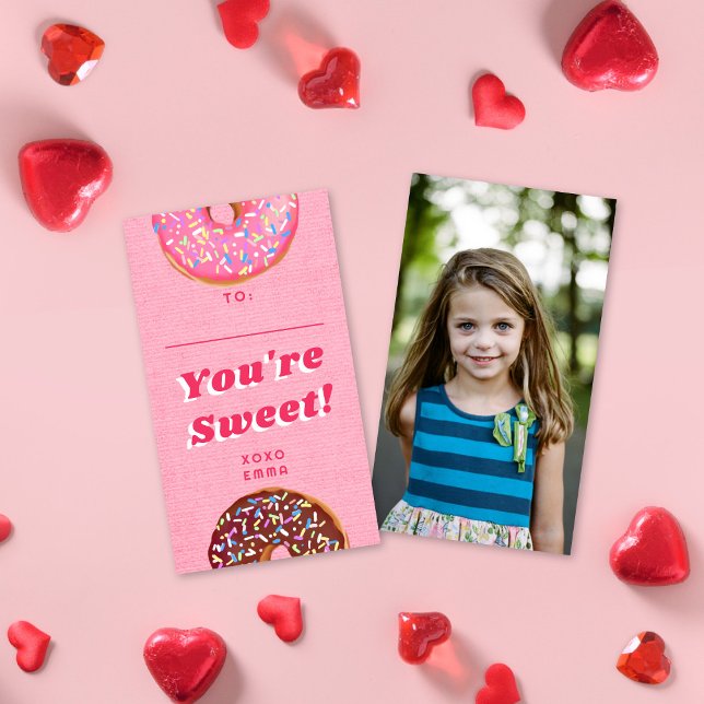 Cute Pink Doughnut Valentine's Classroom Photo Car Card (Creator Uploaded)