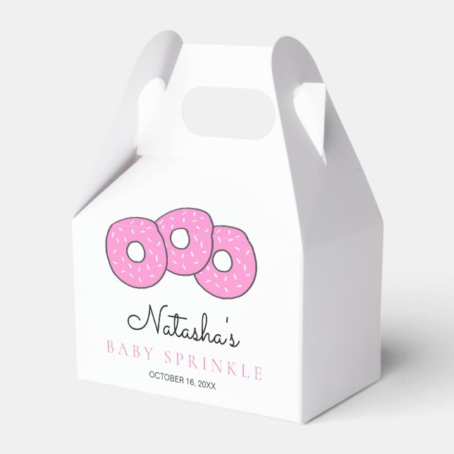 Cute Pink Doughnuts 2nd Baby Sprinkle Shower Favor Box (Front Side)
