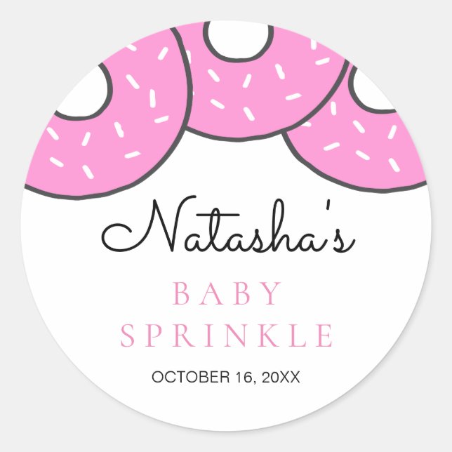 Cute Pink Doughnuts Baby Shower Sprinkle Classic Round Sticker (Front)