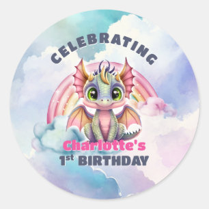 Cute Pink Dragon 1st Birthday Party Envelope Seal