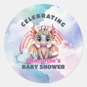 Cute Pink Dragon Baby Shower Party Envelope Seal