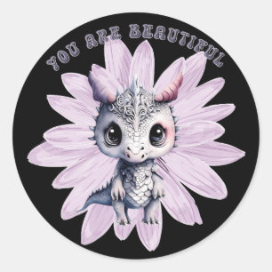 Cute Pink Dragon Whimsical "You Are Beautiful"  Classic Round Sticker