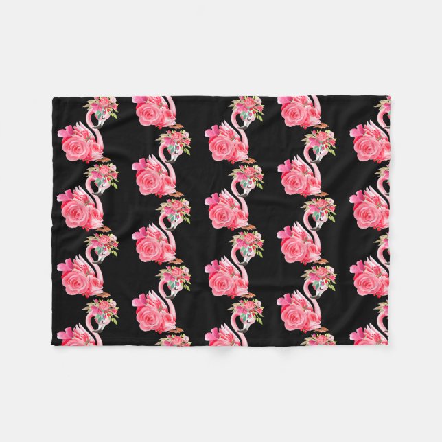 Cute pink dreaming girl baby flamingo with fleece blanket (Front (Horizontal))