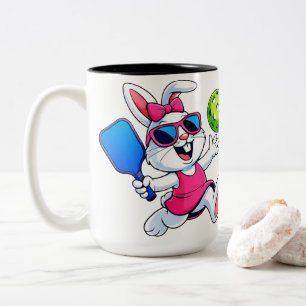 Cute Pink Dress Pickleball Bunny Two-Tone Coffee Mug