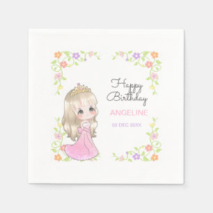 Cute Pink Dress Princess Floral Birthday Napkin