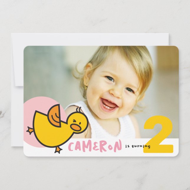 Cute Pink Duckies Ducks Kid Girl Birthday Invite (Front)