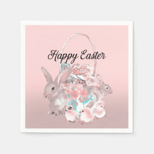 Cute Pink Easter Birthday Party Egg Hunt Napkin