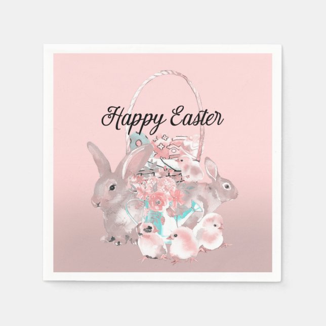 Cute Pink Easter Birthday Party Egg Hunt Napkin (Front)
