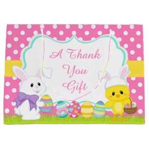 Cute Pink Easter Bunny and Chick Easter Egg Hunt Large Gift Bag