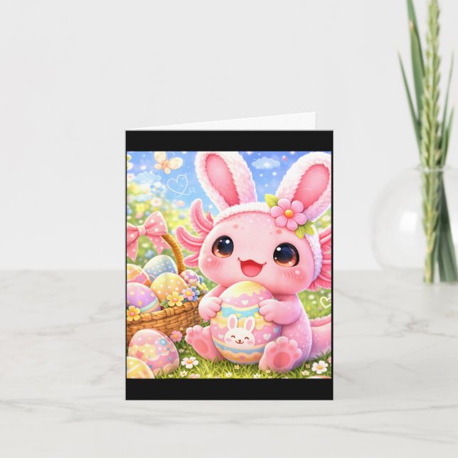 Cute pink easter bunny axolotl  card (Front)