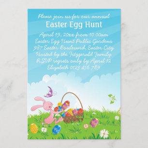 Cute Pink Easter Bunny Easter Egg Hunt Invitation